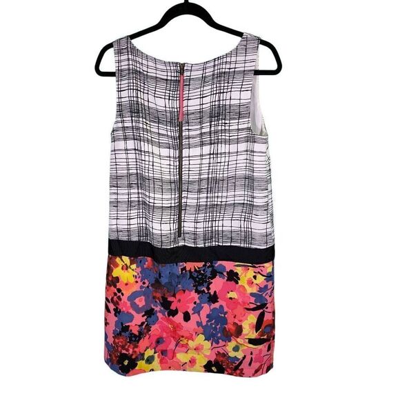 Ann Taylor Loft Mod Floral Plaid Shift Dress Sleeveless Color Block Size 10 - Picture 2 of 5